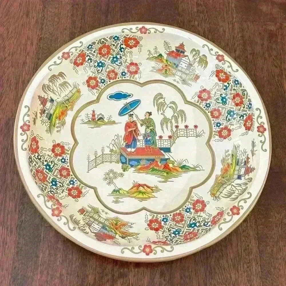 Vintage 1971 Daher Decorated Ware Japanese Family Tin Plate Bowl England 10"